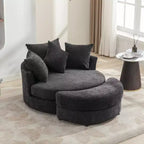 Fauteuil pivotant CLIHOME 360° avec pouf de rangement et 4 oreillers, fauteuil rond d'appoint moderne en chenille