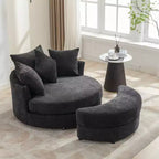Fauteuil pivotant CLIHOME 360° avec pouf de rangement et 4 oreillers, fauteuil rond d'appoint moderne en chenille