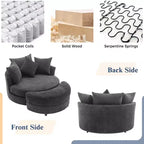 Fauteuil pivotant CLIHOME 360° avec pouf de rangement et 4 oreillers, fauteuil rond d'appoint moderne en chenille