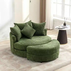 Fauteuil pivotant CLIHOME 360° avec pouf de rangement et 4 oreillers, fauteuil rond d'appoint moderne en chenille