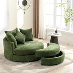 Fauteuil pivotant CLIHOME 360° avec pouf de rangement et 4 oreillers, fauteuil rond d'appoint moderne en chenille