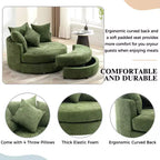 Fauteuil pivotant CLIHOME 360° avec pouf de rangement et 4 oreillers, fauteuil rond d'appoint moderne en chenille