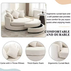 Fauteuil pivotant CLIHOME 360° avec pouf de rangement et 4 oreillers, fauteuil rond d'appoint moderne en chenille