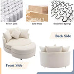 Fauteuil pivotant CLIHOME 360° avec pouf de rangement et 4 oreillers, fauteuil rond d'appoint moderne en chenille