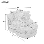 Fauteuil pivotant CLIHOME 360° avec pouf de rangement et 4 oreillers, fauteuil rond d'appoint moderne en chenille