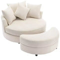 CLIHOME 360 Swivel Accent Barrel Chair with Storage Ottoman & 4 Pillows, Modern Chenille Leisure Chair Round Accent
