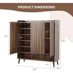Acekool Armoire à chaussures 6 niveaux, organisateur d'entrée moderne noir sans poignée, 3 portes, crochets intégrés, étagère à chaussures spacieuse