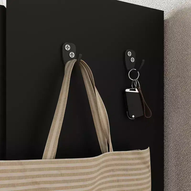 Acekool Armoire à chaussures 6 niveaux, organisateur d'entrée moderne noir sans poignée, 3 portes, crochets intégrés, étagère à chaussures spacieuse