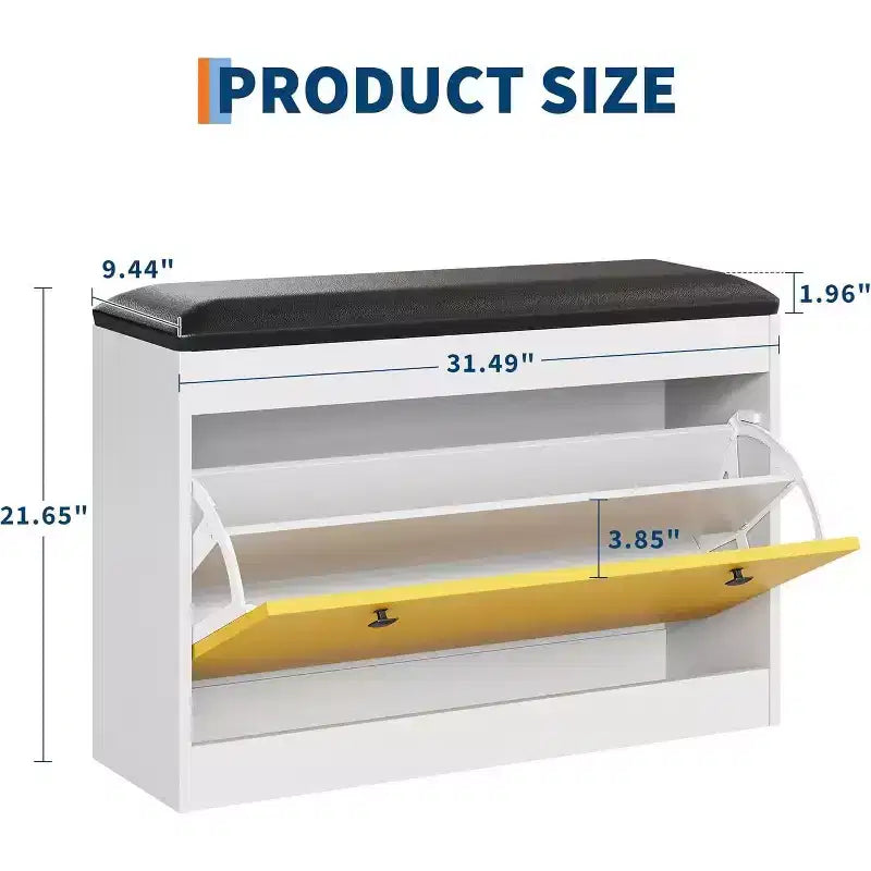 Banc de rangement pour chaussures Acekool avec siège rembourré, Organisateur de meuble à chaussures d'entrée à tiroir basculant à 2 niveaux, 80 x 24 x 55 cm