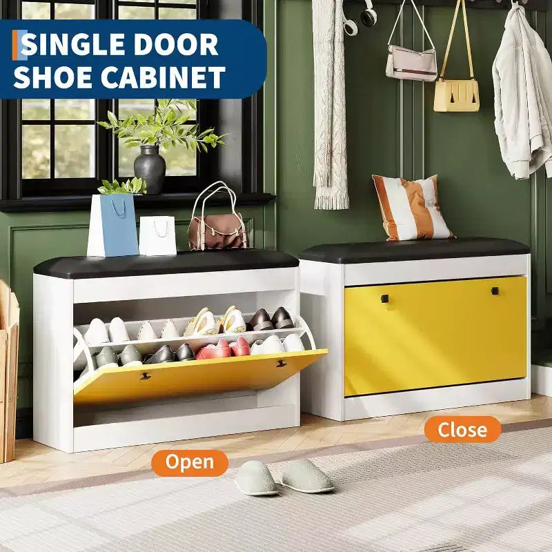 Banc de rangement pour chaussures Acekool avec siège rembourré, Organisateur de meuble à chaussures d'entrée à tiroir basculant à 2 niveaux, 80 x 24 x 55 cm