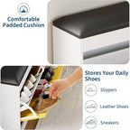 Banc de rangement pour chaussures Acekool avec siège rembourré, Organisateur de meuble à chaussures d'entrée à tiroir basculant à 2 niveaux, 80 x 24 x 55 cm