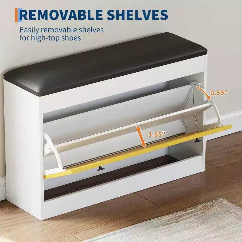 Banc de rangement pour chaussures Acekool avec siège rembourré, Organisateur de meuble à chaussures d'entrée à tiroir basculant à 2 niveaux, 80 x 24 x 55 cm