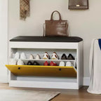 Banc de rangement pour chaussures Acekool avec siège rembourré, Organisateur de meuble à chaussures d'entrée à tiroir basculant à 2 niveaux, 80 x 24 x 55 cm