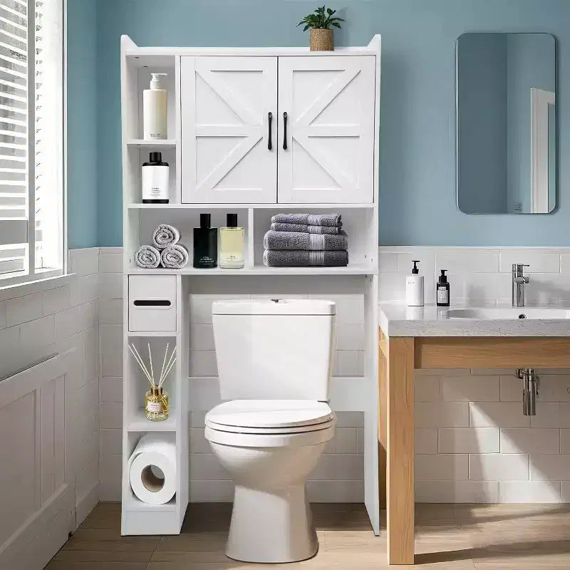 Acekool Over-the-Toilet Storage Cabinet with Double Doors and Adjustable Shelf, Bathroom Space Saver Organizer, Engineered Wood