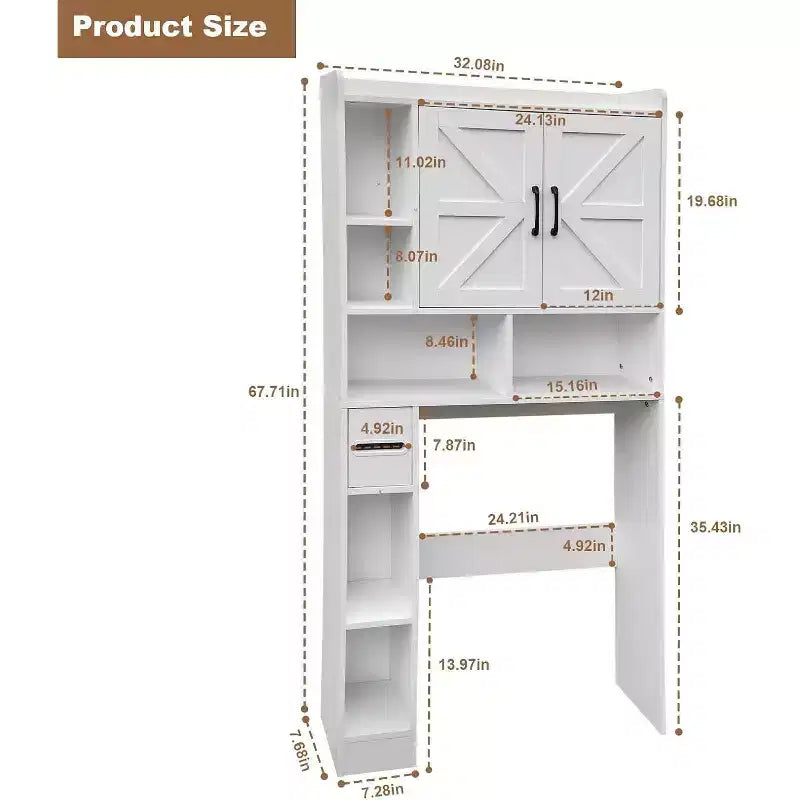 Meuble de rangement WC Acekool avec doubles portes et étagère réglable, organiseur de salle de bain pour gain de place, bois composite