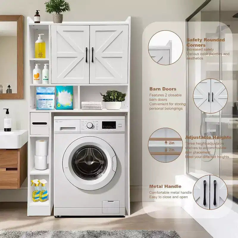Meuble de rangement WC Acekool avec doubles portes et étagère réglable, organiseur de salle de bain pour gain de place, bois composite