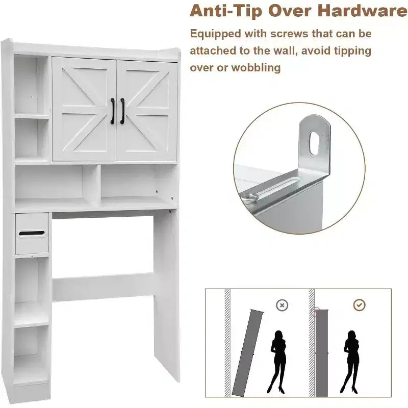 Meuble de rangement WC Acekool avec doubles portes et étagère réglable, organiseur de salle de bain pour gain de place, bois composite
