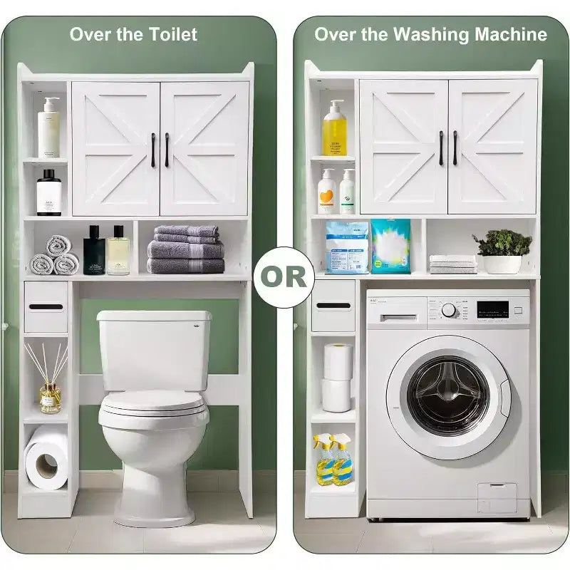Meuble de rangement WC Acekool avec doubles portes et étagère réglable, organiseur de salle de bain pour gain de place, bois composite