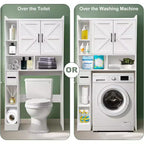 Meuble de rangement WC Acekool avec doubles portes et étagère réglable, organiseur de salle de bain pour gain de place, bois composite