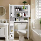 Meuble de rangement WC Acekool avec doubles portes et étagère réglable, organiseur de salle de bain pour gain de place, bois composite