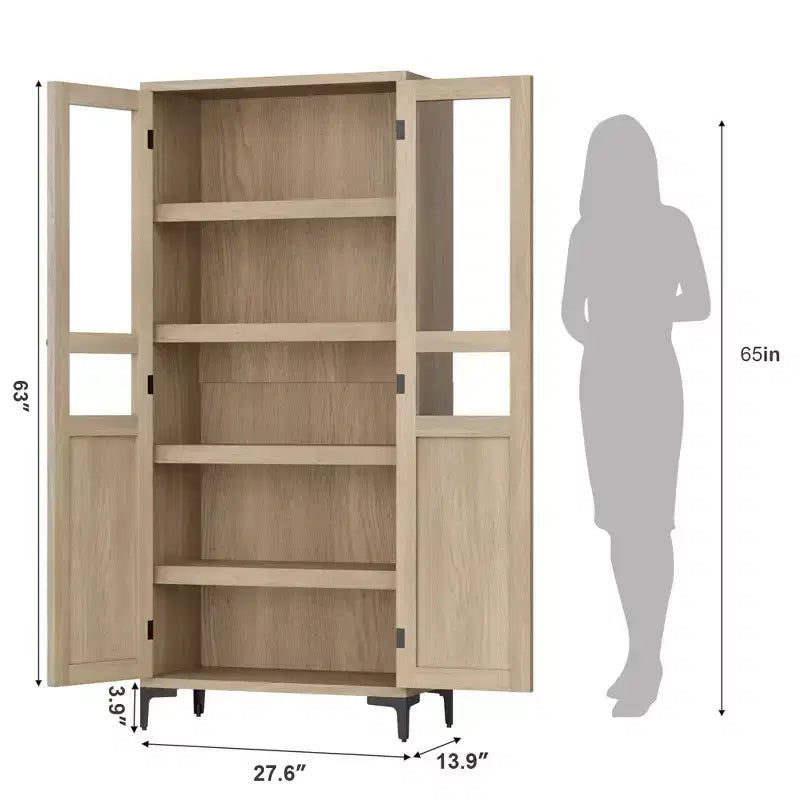 Meuble de rangement de 160 cm de hauteur, garde-manger de cuisine, armoire de salle de bain à 5 étagères avec 2 portes et étagères réglables pour la cuisine