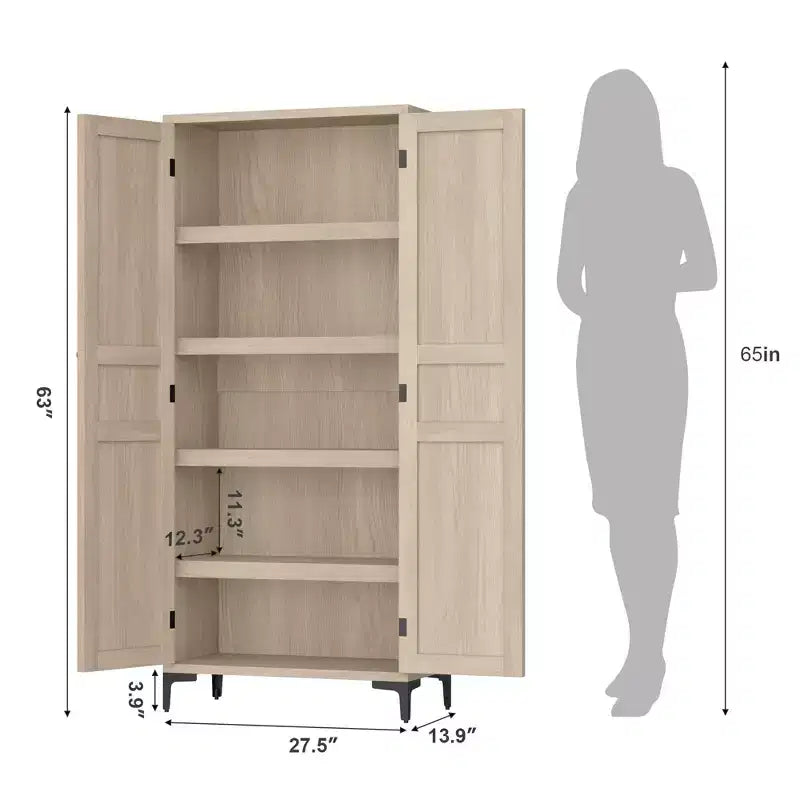 Meuble de rangement de 160 cm de hauteur, garde-manger de cuisine, armoire de salle de bain à 5 étagères avec 2 portes et étagères réglables pour la cuisine