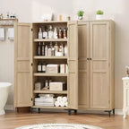 Meuble de rangement de 160 cm de hauteur, garde-manger de cuisine, armoire de salle de bain à 5 étagères avec 2 portes et étagères réglables pour la cuisine