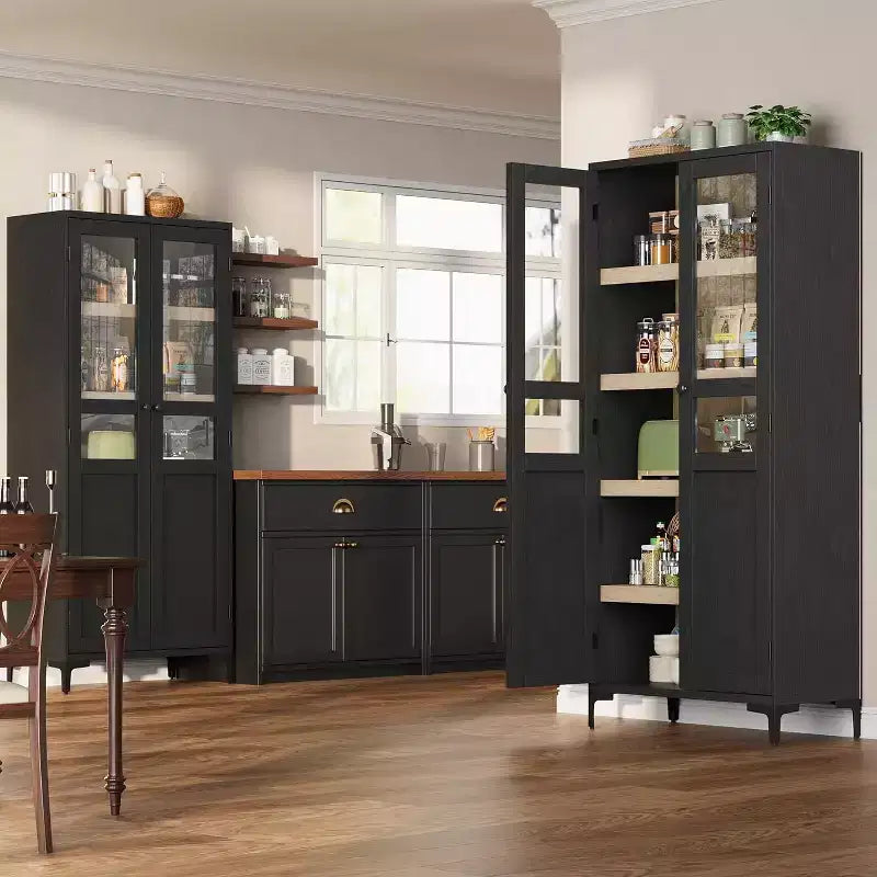 Meuble de rangement de 160 cm de hauteur, garde-manger de cuisine, armoire de salle de bain à 5 étagères avec 2 portes et étagères réglables pour la cuisine