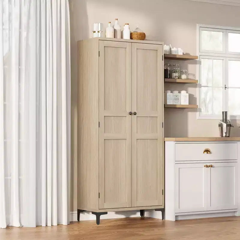 Meuble de rangement de 160 cm de hauteur, garde-manger de cuisine, armoire de salle de bain à 5 étagères avec 2 portes et étagères réglables pour la cuisine