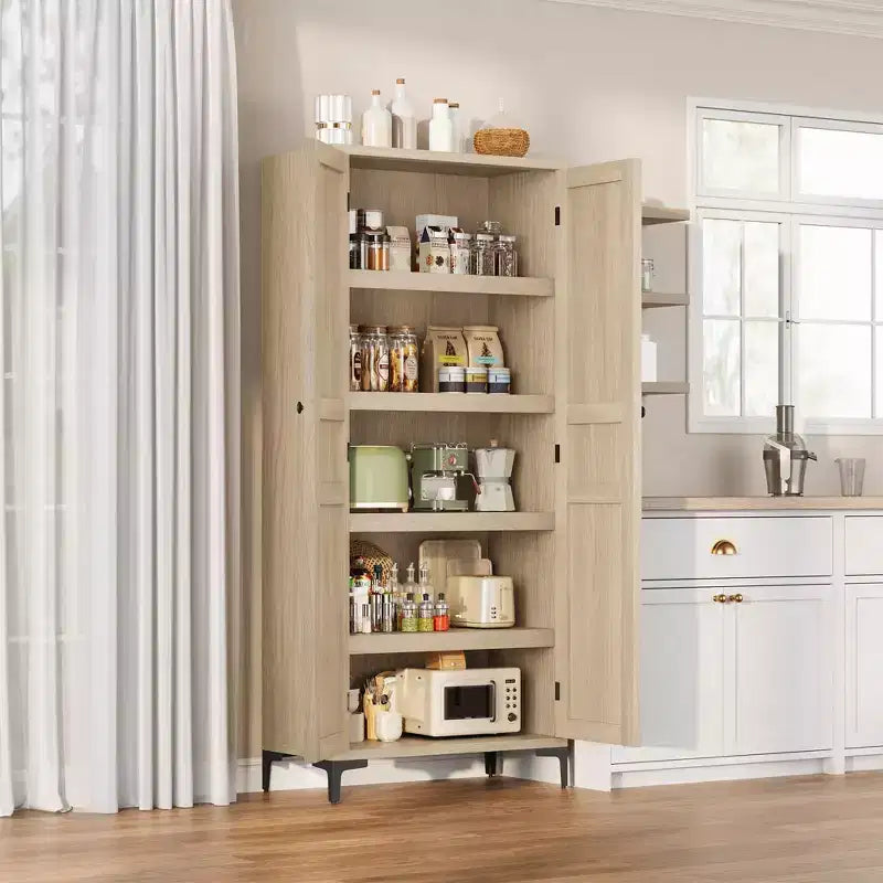 Meuble de rangement de 160 cm de hauteur, garde-manger de cuisine, armoire de salle de bain à 5 étagères avec 2 portes et étagères réglables pour la cuisine