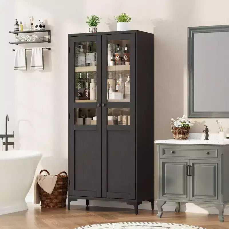 Meuble de rangement de 160 cm de hauteur, garde-manger de cuisine, armoire de salle de bain à 5 étagères avec 2 portes et étagères réglables pour la cuisine