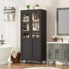 Meuble de rangement de 160 cm de hauteur, garde-manger de cuisine, armoire de salle de bain à 5 étagères avec 2 portes et étagères réglables pour la cuisine