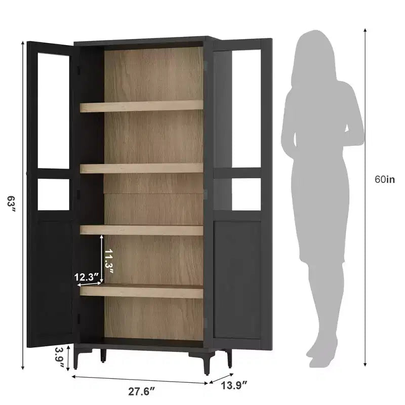 Meuble de rangement de 160 cm de hauteur, garde-manger de cuisine, armoire de salle de bain à 5 étagères avec 2 portes et étagères réglables pour la cuisine