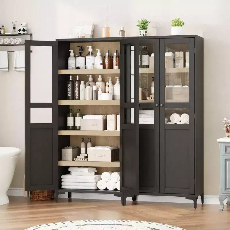 Meuble de rangement de 160 cm de hauteur, garde-manger de cuisine, armoire de salle de bain à 5 étagères avec 2 portes et étagères réglables pour la cuisine