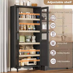 Meuble de rangement de 160 cm de hauteur, garde-manger de cuisine, armoire de salle de bain à 5 étagères avec 2 portes et étagères réglables pour la cuisine