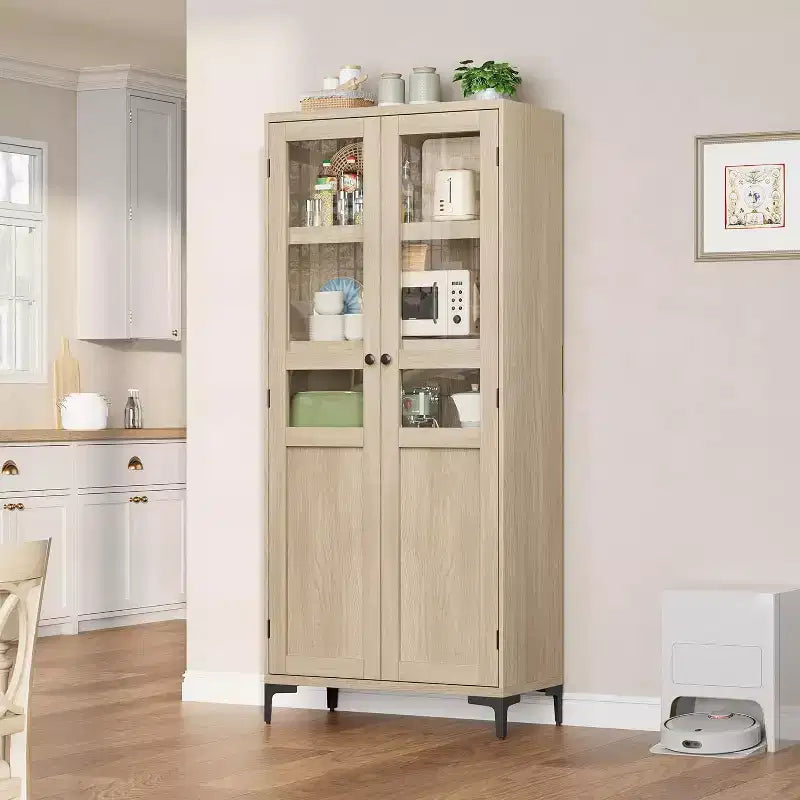 Meuble de rangement de 160 cm de hauteur, garde-manger de cuisine, armoire de salle de bain à 5 étagères avec 2 portes et étagères réglables pour la cuisine