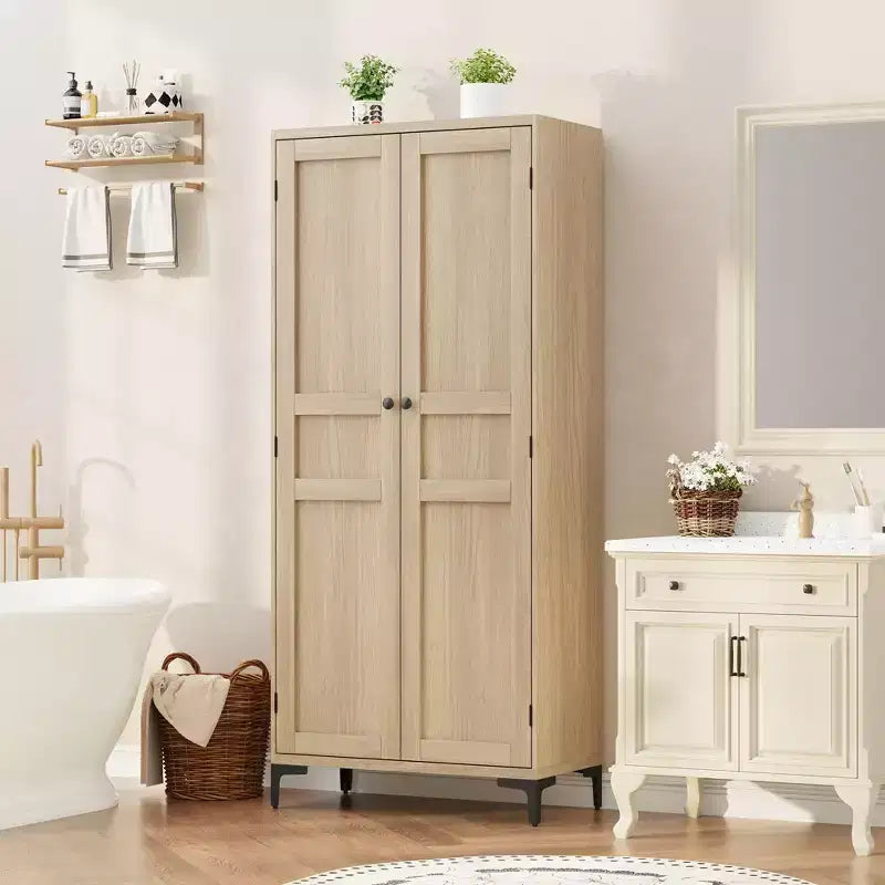 Meuble de rangement de 160 cm de hauteur, garde-manger de cuisine, armoire de salle de bain à 5 étagères avec 2 portes et étagères réglables pour la cuisine