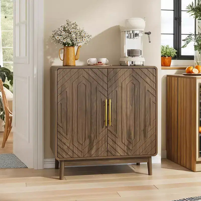 CLIHOME Buffet de Rangement avec Portes Sculptées, Meuble d'Appoint Multifonctionnel avec Étagère Réglable