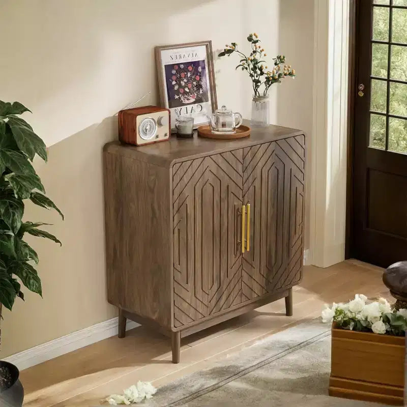 CLIHOME Buffet de Rangement avec Portes Sculptées, Meuble d'Appoint Multifonctionnel avec Étagère Réglable