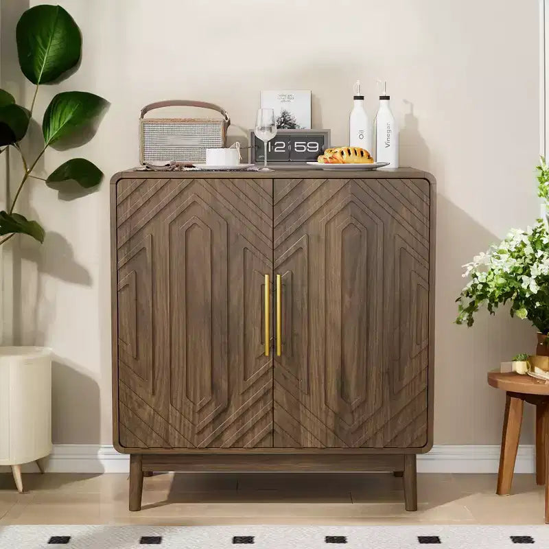 CLIHOME Buffet de Rangement avec Portes Sculptées, Meuble d'Appoint Multifonctionnel avec Étagère Réglable