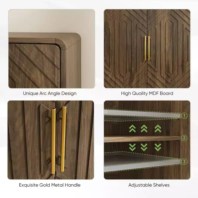 CLIHOME Buffet de Rangement avec Portes Sculptées, Meuble d'Appoint Multifonctionnel avec Étagère Réglable