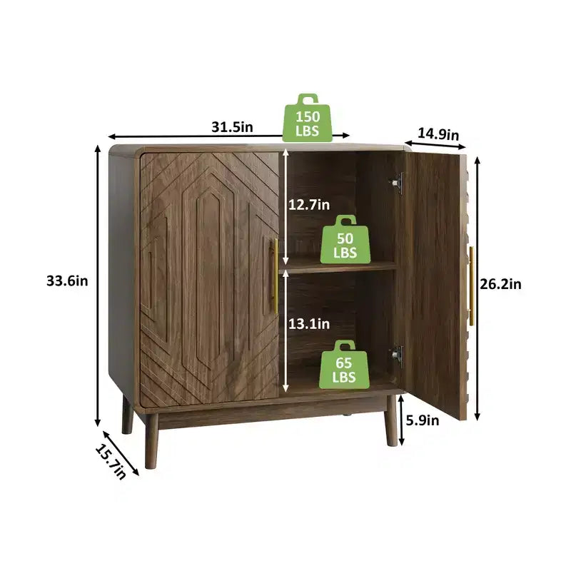 CLIHOME Buffet de Rangement avec Portes Sculptées, Meuble d'Appoint Multifonctionnel avec Étagère Réglable