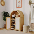 5 Tier Arched Shoe Cabinet with Rattan Doors - Farmhouse Freestanding Shoe Rack Cabinet with Adjustable Shelves for Entryway, Hallway, Living Room