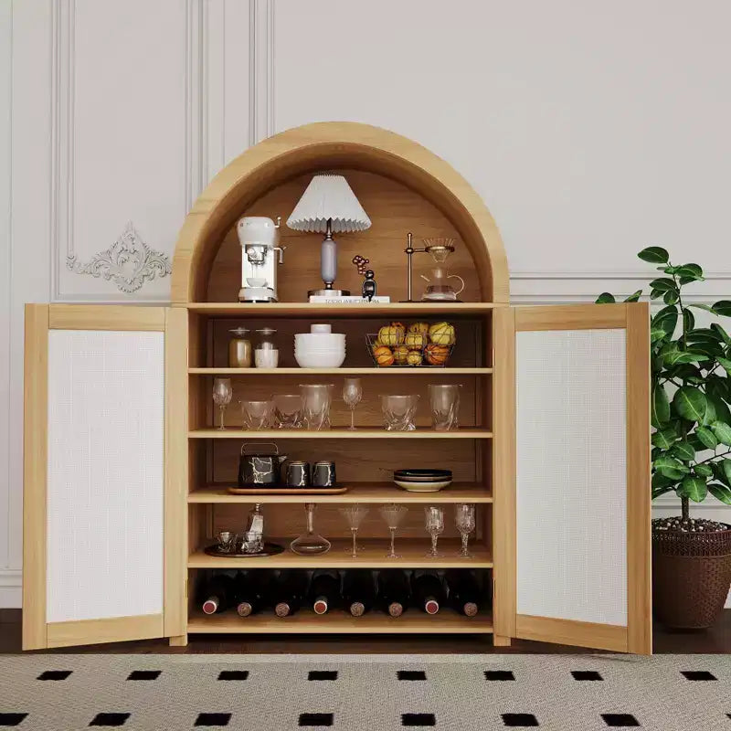 Meuble à chaussures arqué à 5 niveaux avec portes en rotin - Armoire à chaussures autoportante de style ferme avec étagères réglables pour entrée, couloir, salon