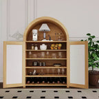 Meuble à chaussures arqué à 5 niveaux avec portes en rotin - Armoire à chaussures autoportante de style ferme avec étagères réglables pour entrée, couloir, salon