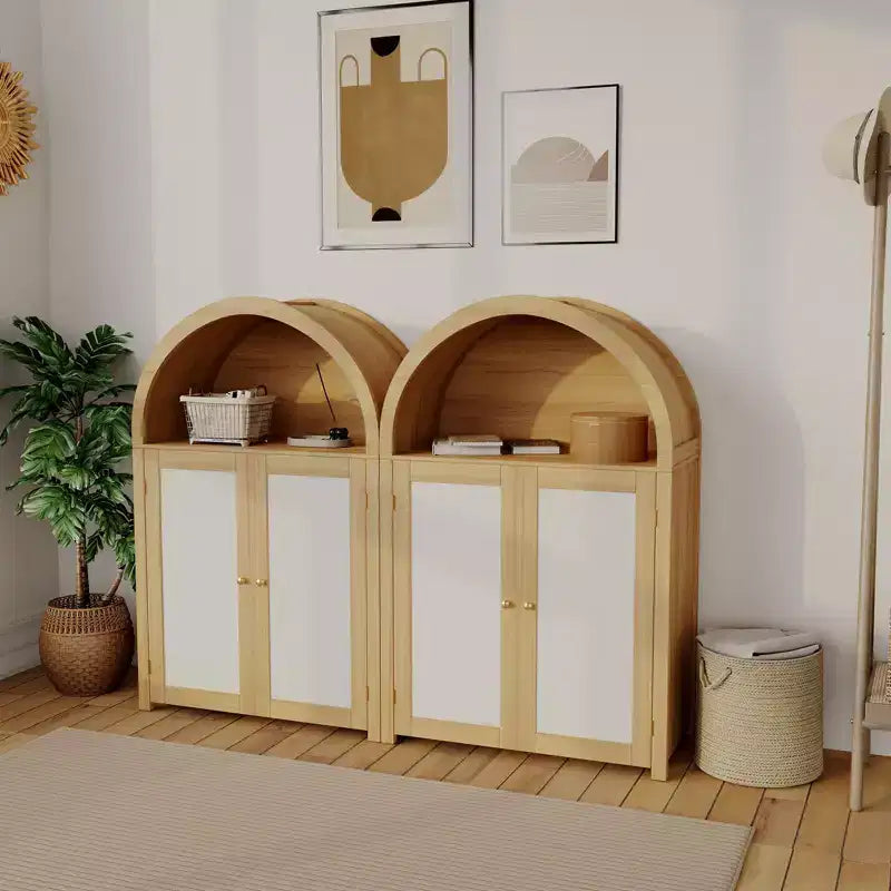 Meuble à chaussures arqué à 5 niveaux avec portes en rotin - Armoire à chaussures autoportante de style ferme avec étagères réglables pour entrée, couloir, salon