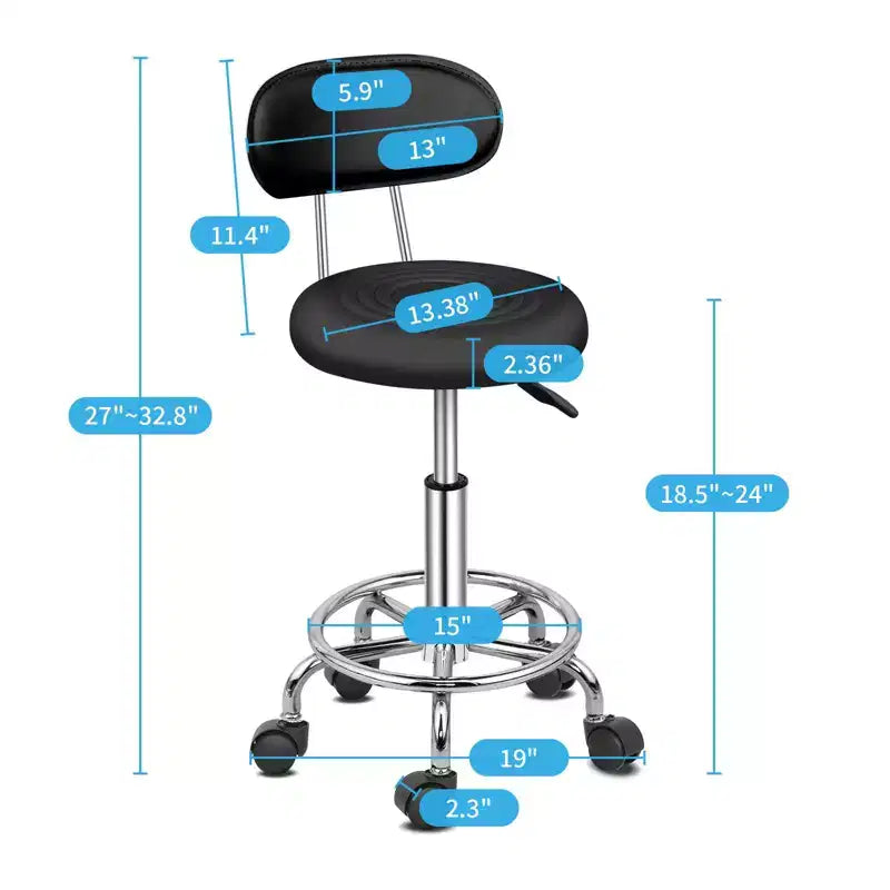 Chaise de salon pivotante noire avec dossier, tabouret de bar roulant réglable en hauteur