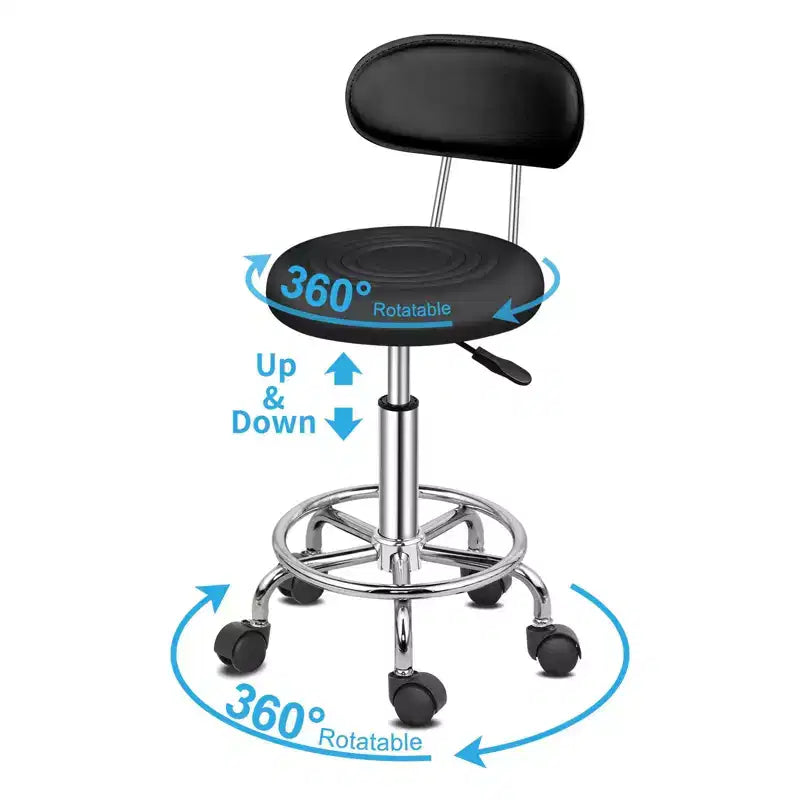 Chaise de salon pivotante noire avec dossier, tabouret de bar roulant réglable en hauteur
