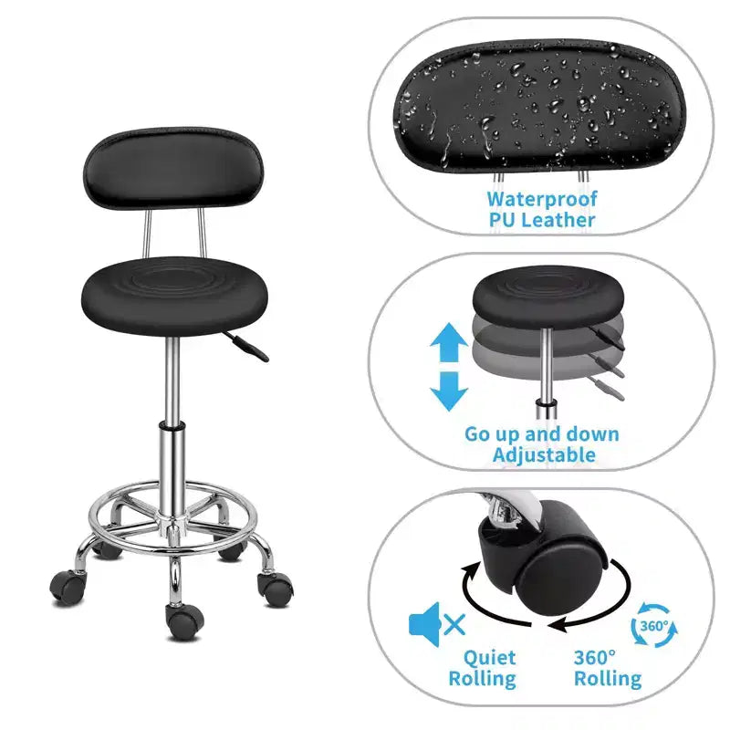 Chaise de salon pivotante noire avec dossier, tabouret de bar roulant réglable en hauteur