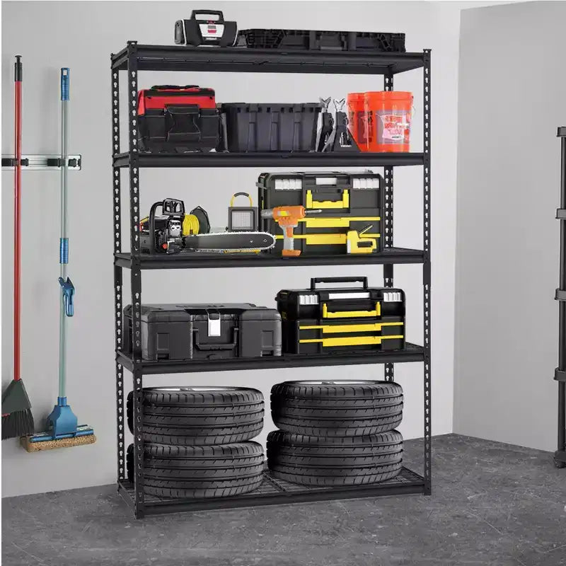 5 Tier Garage Storage Shelving, Adjustable Metal Storage Shelf Unit, Easy Assemble Garage Storage Shelving